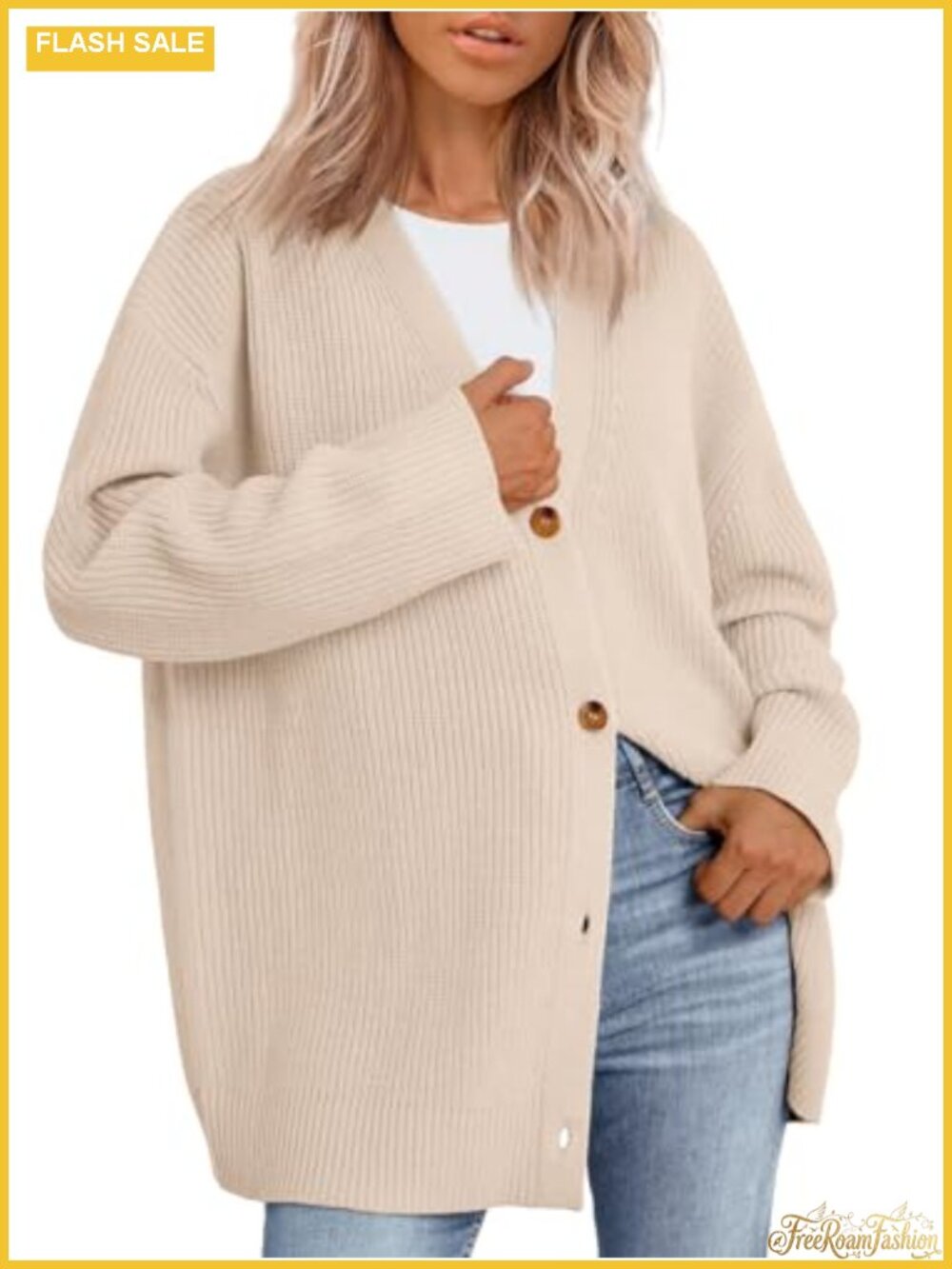 Oversized Chunky Knit Cardigan Sweater Open Front V Neck Long Sleeve Fall